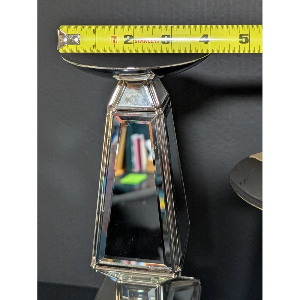 Pier One Silver Mirrored Geometrically Stacked Candlesticks Felt Bottom Set of 2